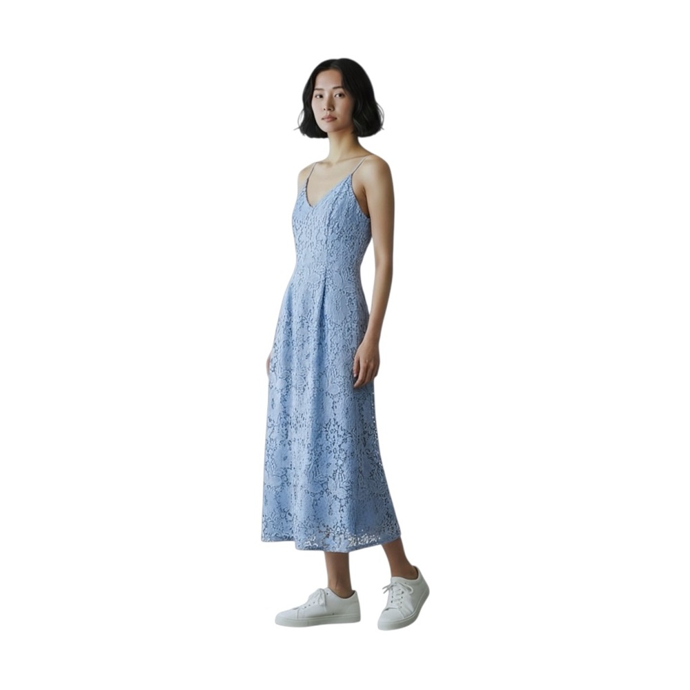 Steely Blue Lace Spaghetti Strap Dress
